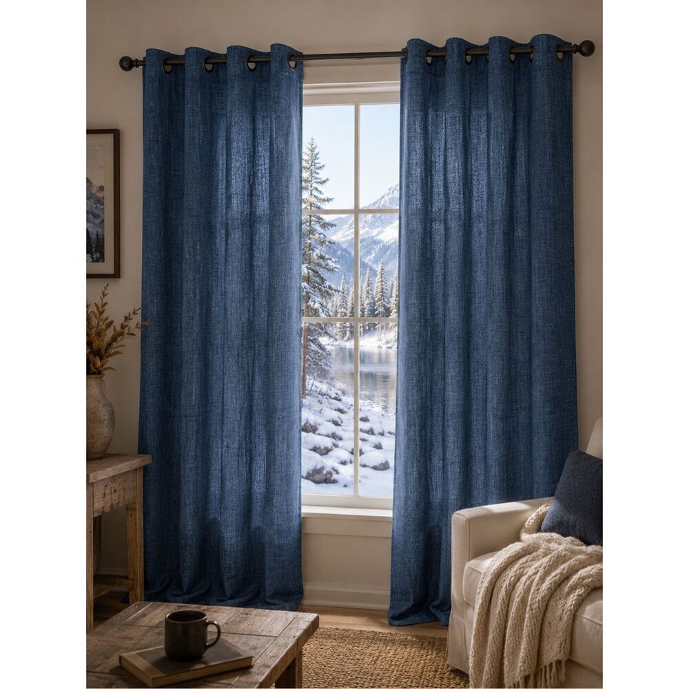 Better Homes & Gardens Blue Moonlight Curtain Panels Blue Textured Sz 82” X 36”